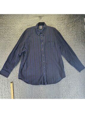 T. Harris Shirt Mens XXL Blue Striped Button-Down Long Sleeve Cotton Classic Fit